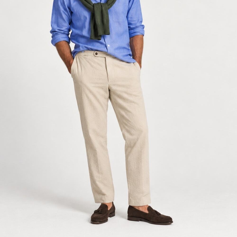 Sid Mashburn Men's Seersucker Trouser Pants Beige stone side tab size 32